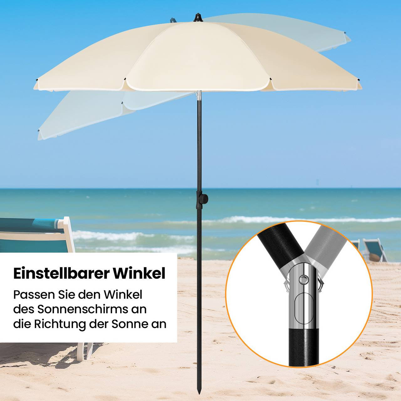 24goodz Beach Parasol - UV-Resistant Protection - Adjustable Height and Angle - 180 g/m² Polyester - For Outdoor Activities - Beige 155 cm