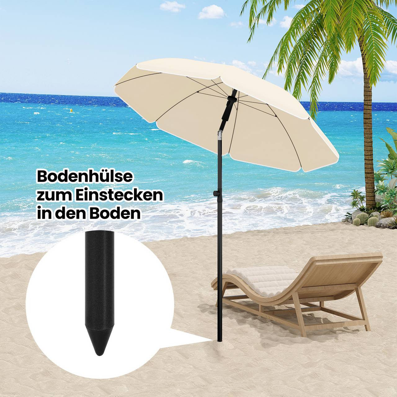24goodz Parasol - UV-Resistant Sun Protection - Adjustable Height and Angle - 180 gsm Polyester - For Outdoor Activities - Beige 135 cm