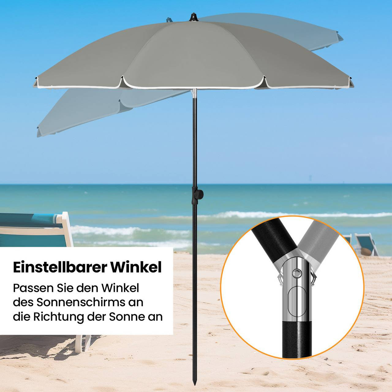 24goodz Outdoor Parasol - UV-Resistant Protection - Adjustable Height and Angle - 180 g/m² Polyester - For Outdoor Activities - Dark Grey - 155 cm