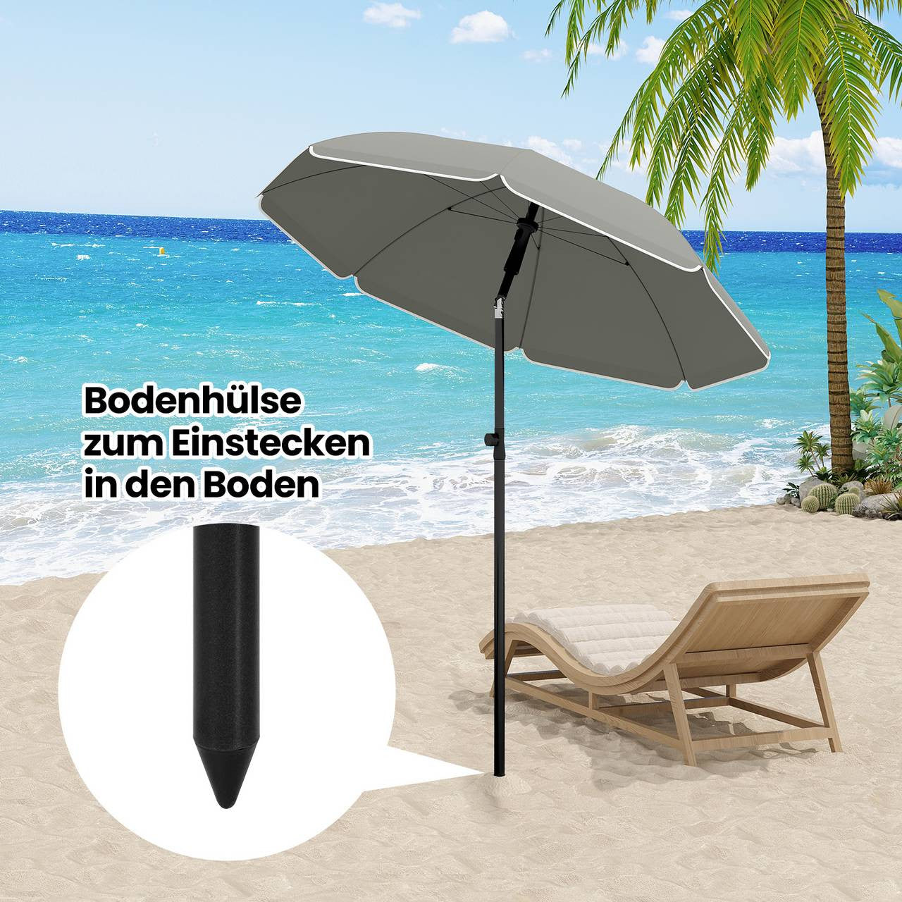 24goodz Parasol - UV-Resistant Protection - Adjustable Height and Angle - 180 g/m² Polyester - For Outdoor Activities - Dark Grey - 135 cm