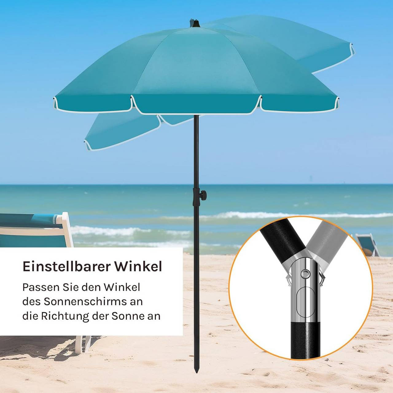 24goodz Parasol - UV-Resistant Sun Protection - Adjustable Height and Angle - 180g/m² Polyester - For Outdoor Activities - Blue - 135 cm