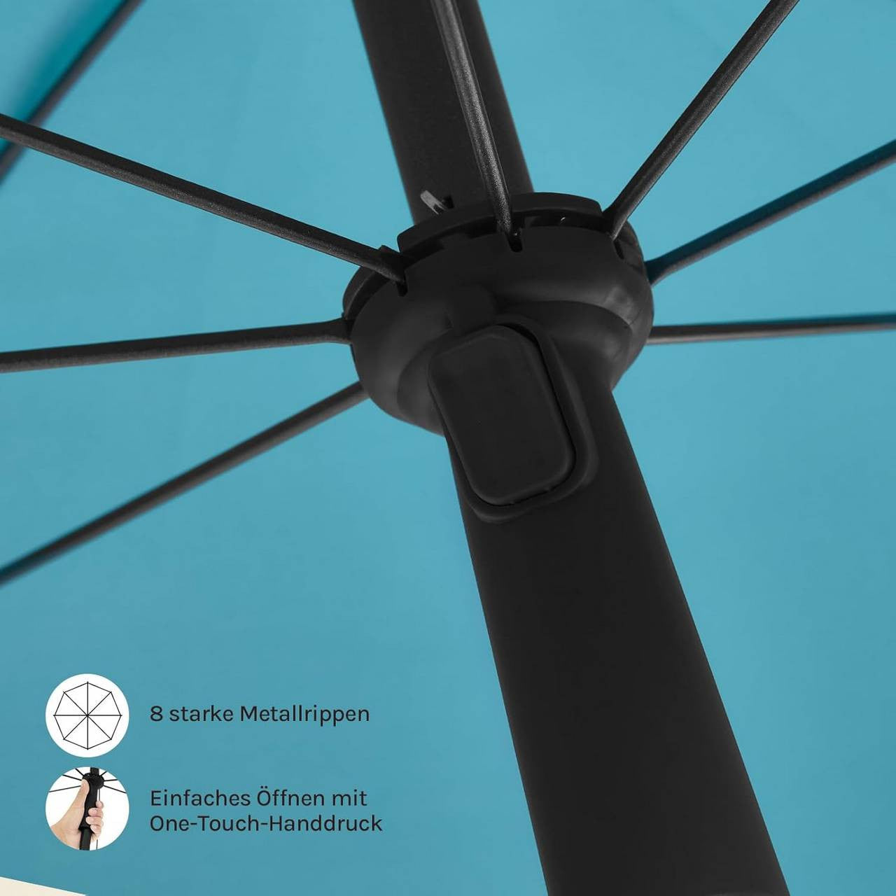 24goodz Parasol - UV-Resistant Sun Protection - Adjustable Height and Angle - 180g/m² Polyester - For Outdoor Activities - Blue - 175 cm