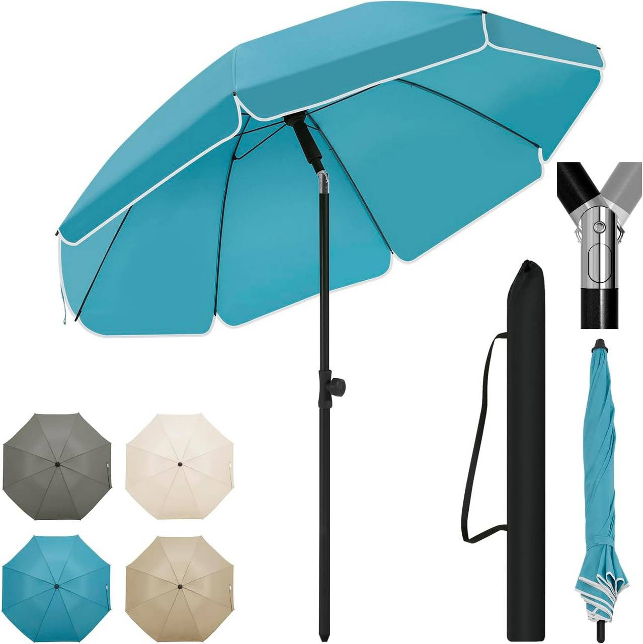 24goodz Parasol - UV-Resistant Sun Protection - Adjustable Height and Angle - 180g/m² Polyester - For Outdoor Activities - Blue - 135 cm