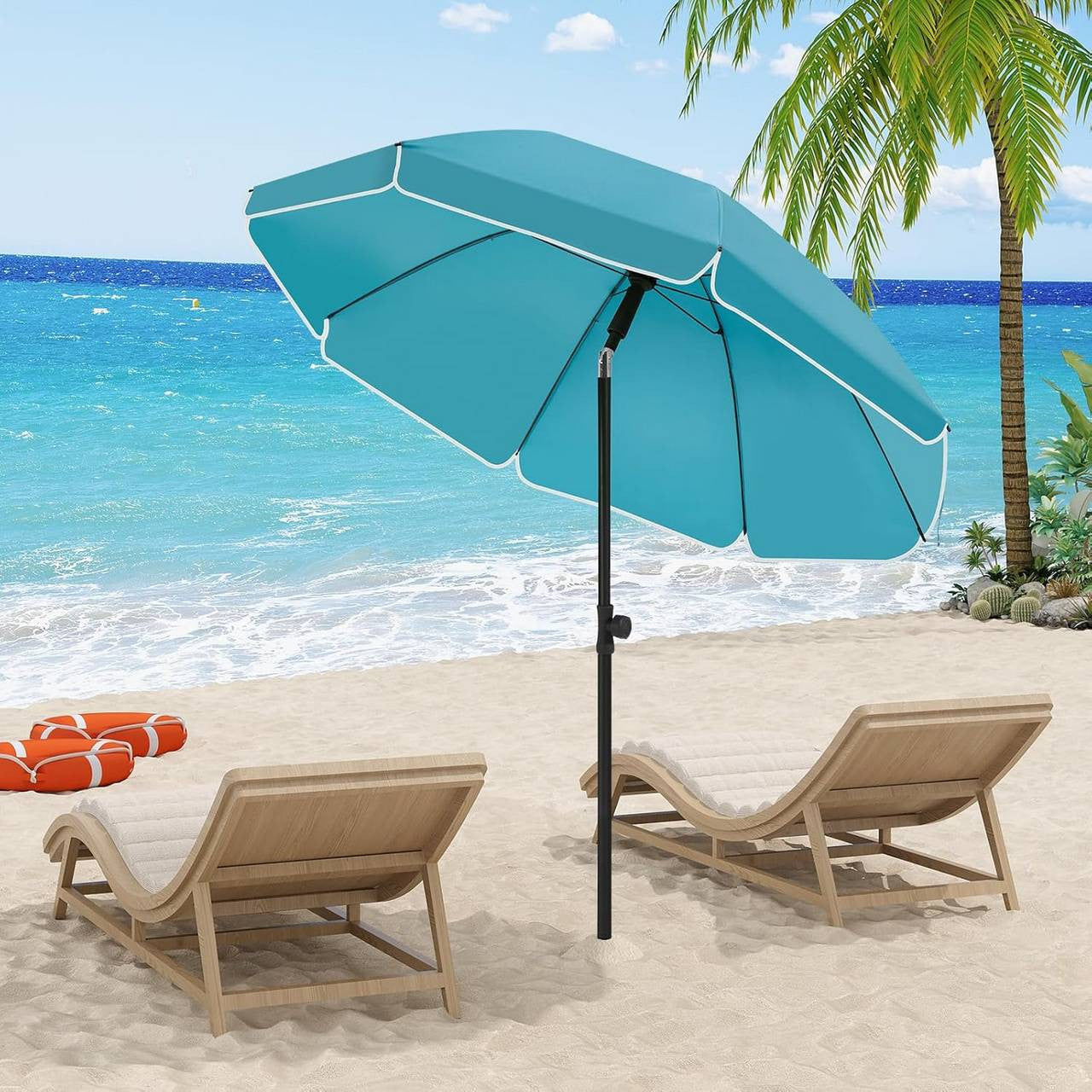 24goodz Parasol - UV-Resistant Sun Protection - Adjustable Height and Angle - 180g/m² Polyester - For Outdoor Activities - Blue - 155 cm