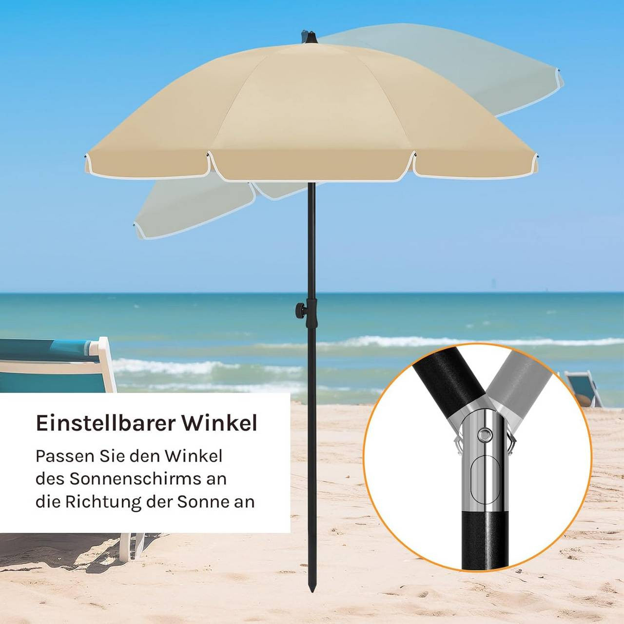 24goodz Parasol - UV-Resistant Protection - Adjustable Height and Angle - 180 g/m² Polyester - For Outdoor Activities - Taupe 135 cm