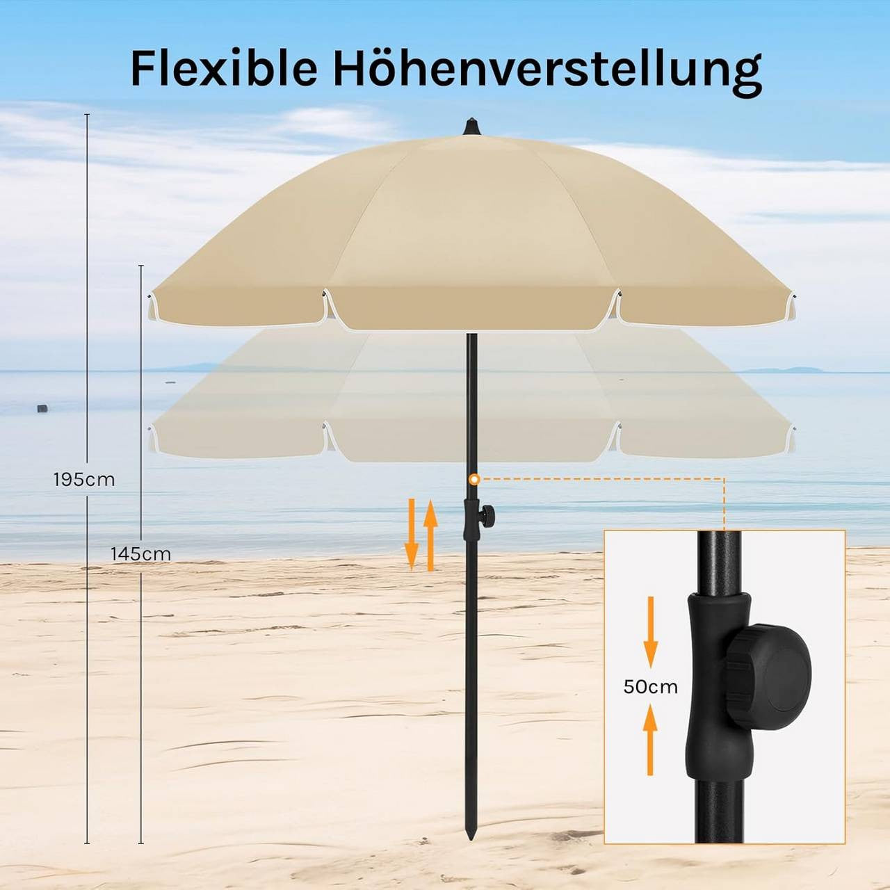 24goodz Parasol - UV-Resistant Sun Protection - Adjustable Height and Angle - 180 g/m2 Polyester - For Outdoor Activities - Taupe 155 cm