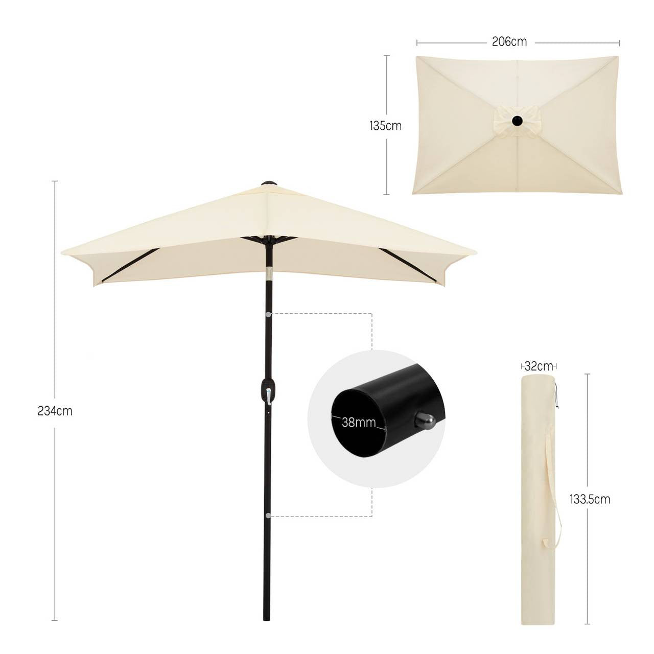 24goodz Parasol - UV Protection - Adjustable Tilt Function - Polyester - For Outdoor Relaxation - Beige