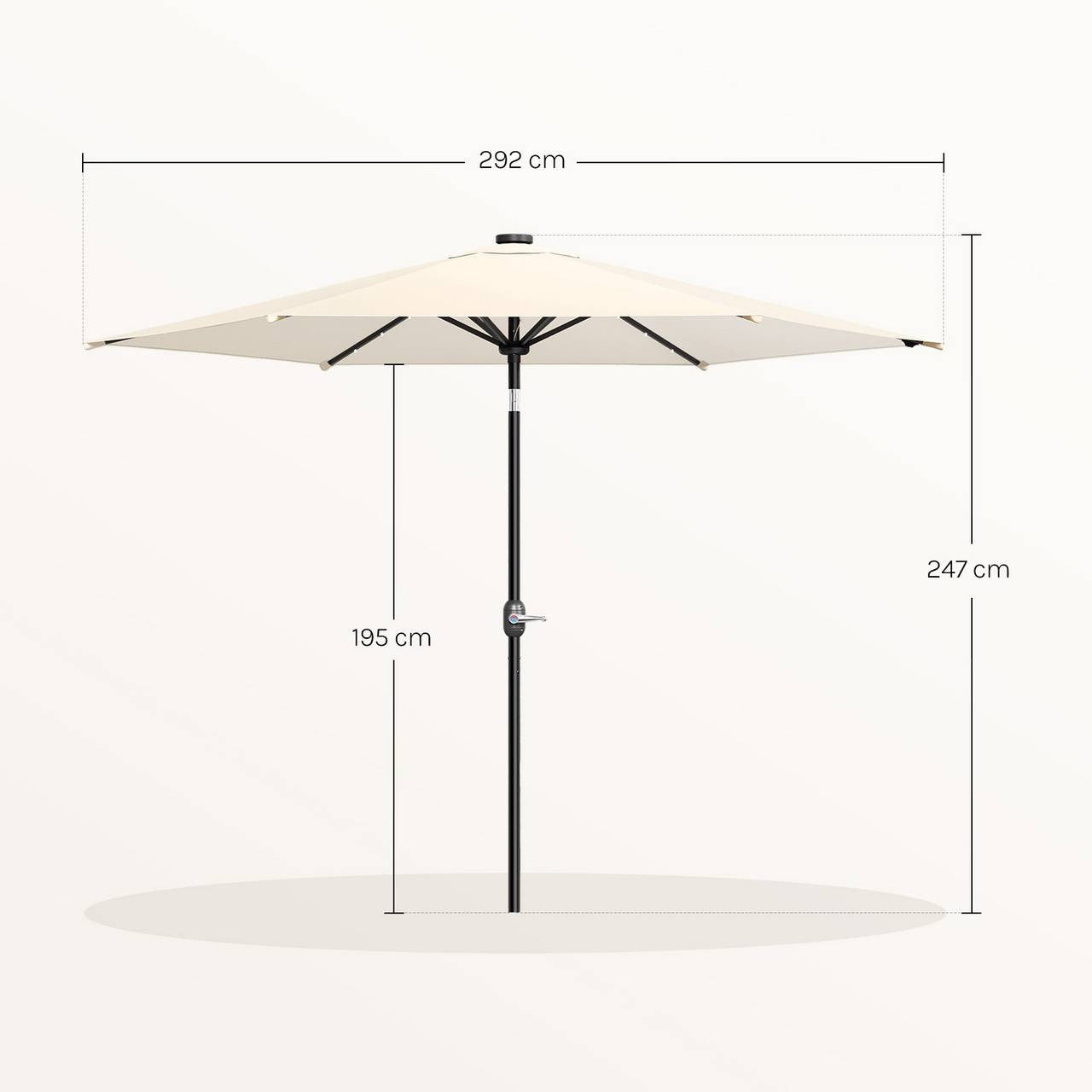 24goodz Solar LED Parasol - Adjustable Tilt for Optimal Shade - Durable Polyester - For Outdoor Relaxation - Beige/Dark Grey