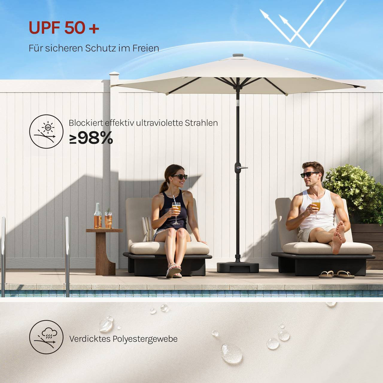 24goodz Solar LED Parasol - Adjustable Tilt for Optimal Shade - Durable Polyester - For Outdoor Relaxation - Beige/Dark Grey