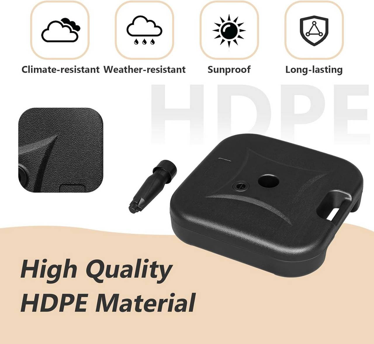 24goodz Parasol Stand 19 L - Durable and Weather-Resistant - HDPE - For Outdoor Use - Black