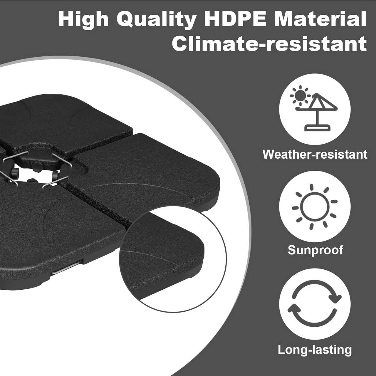 24goodz Parasol Stand - Weatherproof & Durable - HDPE - For Outdoor Use - Black