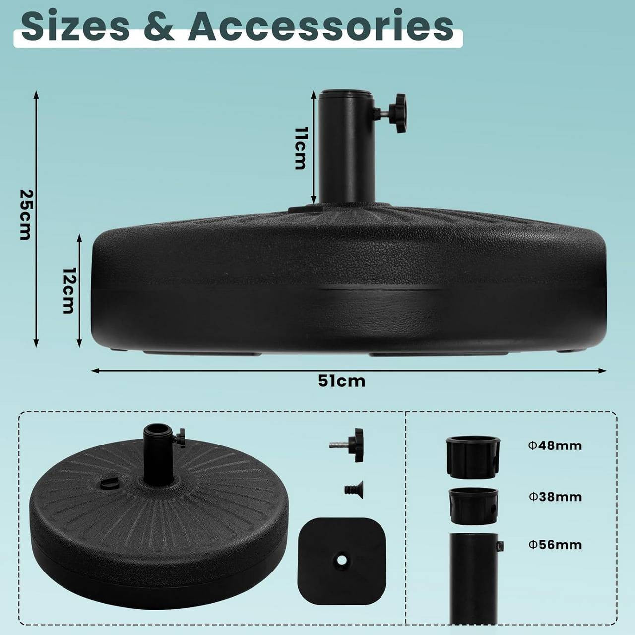 24goodz Round Parasol Stand 22L - Durable and Weather-Resistant - HDPE - For Outdoor Use - Black