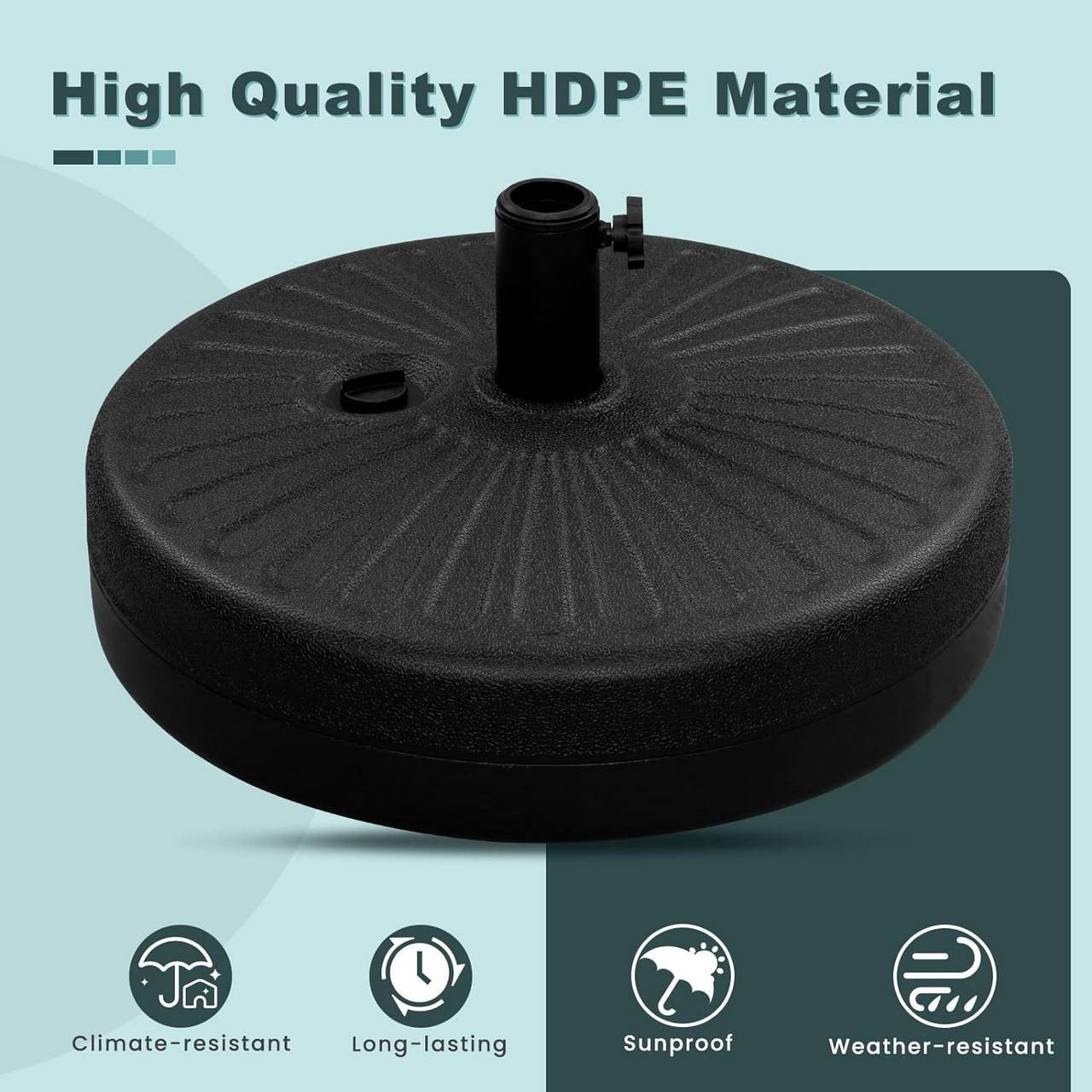 24goodz Round Parasol Stand 22L - Durable and Weather-Resistant - HDPE - For Outdoor Use - Black