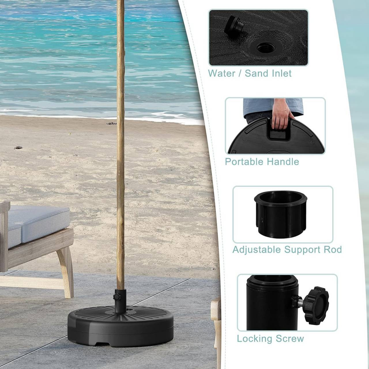 24goodz Round Parasol Stand 22L - Durable and Weather-Resistant - HDPE - For Outdoor Use - Black