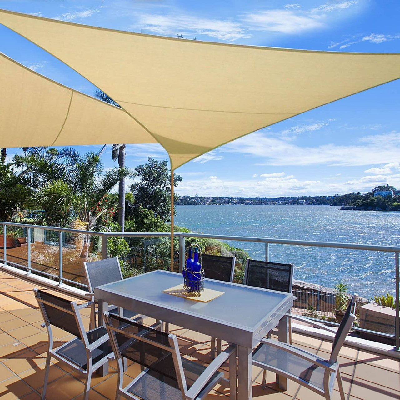 24goodz Sun Shade Sail - 93% UV Protection - Water-Repellent and Tear-Resistant - 100% PES - Grey - 3x3x4.25 m