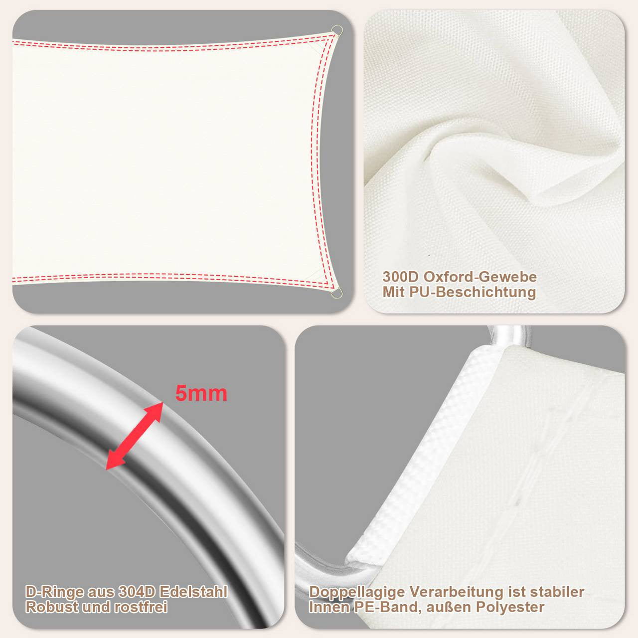 24goodz Sun Shade Sail - Waterproof and UV Resistant - High Density PES Fabric - For Outdoor Use - Beige 2.5x2.5x3.5 m