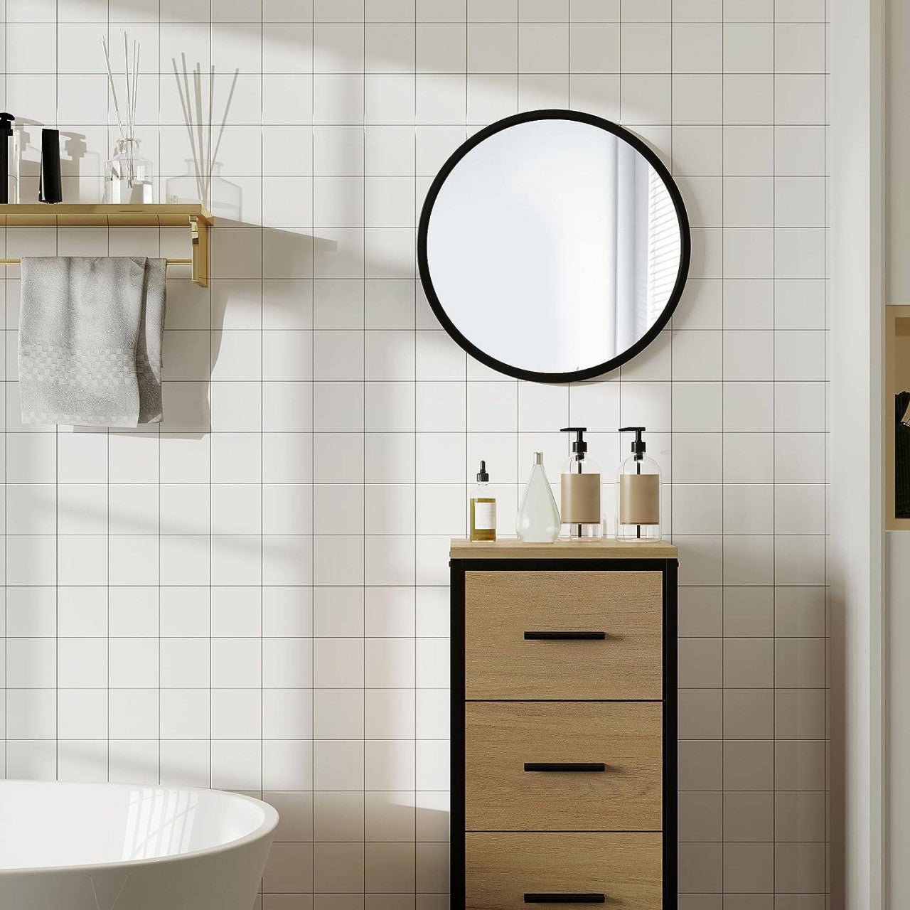 24goodz Round Wall Mirror - Crystal Clear Reflection - Minimalist and Luxurious Design - Glass + MDF - Black - 40 cm