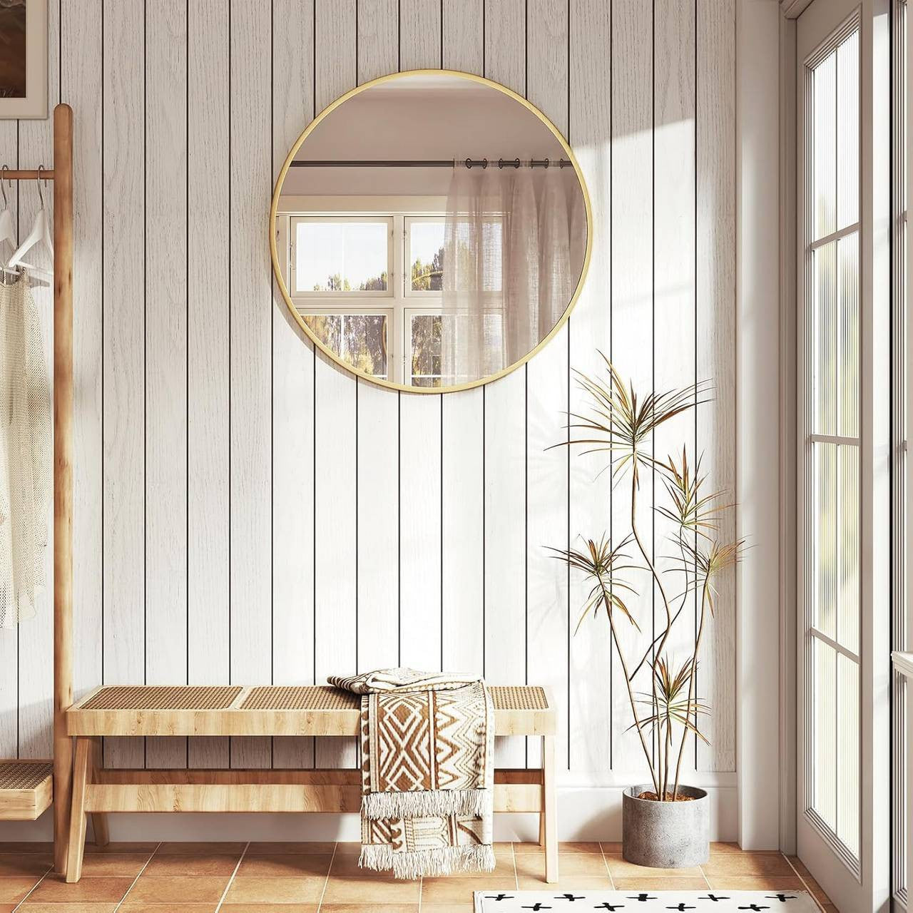 24goodz Round Wall Mirror - Crystal Clear Reflection - Minimalist and Luxurious Design - Glass and MDF - Black - 71 cm