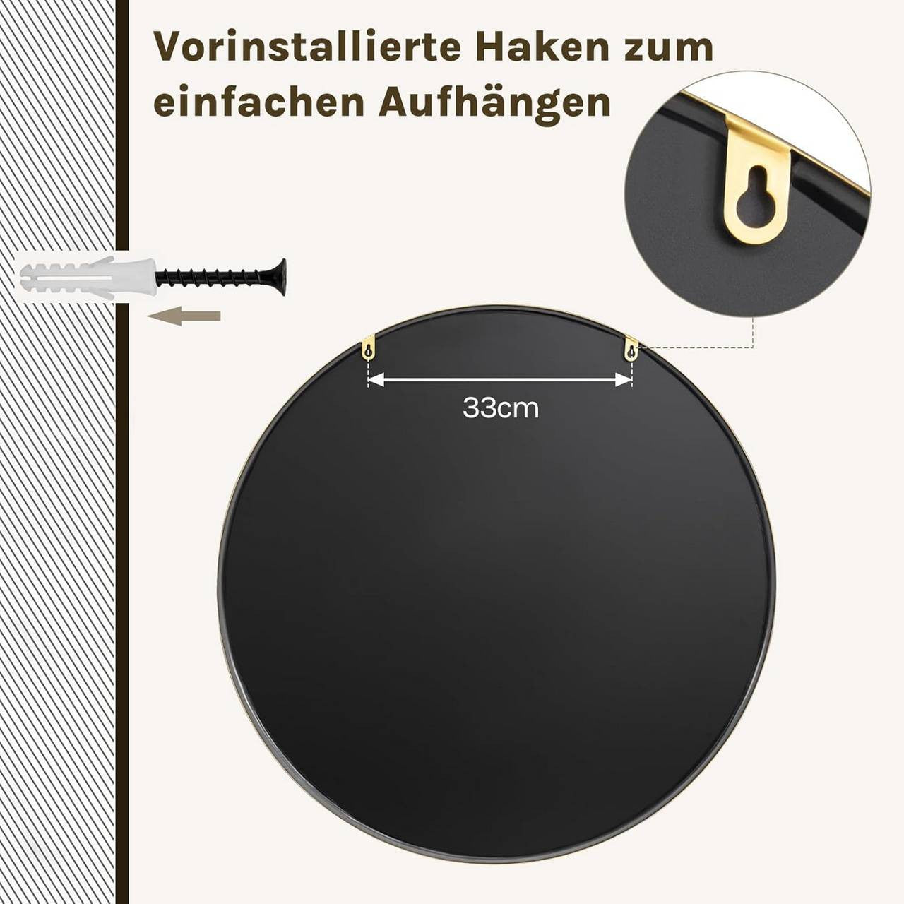 24goodz Round Wall Mirror - Crystal Clear Reflection - Minimalist and Luxurious Design - Glass and MDF - Black - 71 cm