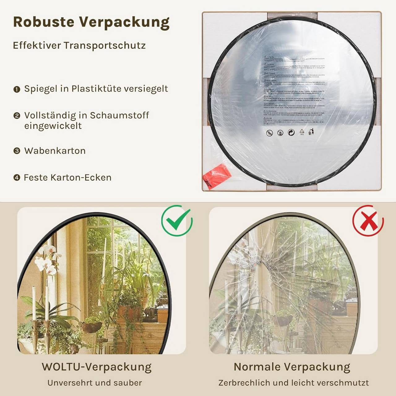 24goodz Round Wall Mirror - Crystal Clear Reflection - Minimalist and Luxurious Design - Glass and MDF - Black - 81 cm