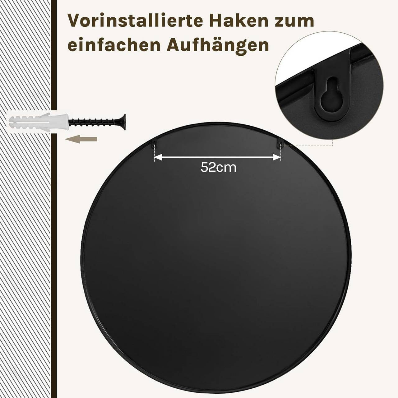 24goodz Round Wall Mirror - Crystal Clear Reflection - Minimalist and Luxurious Design - Glass and MDF - Black - 81 cm