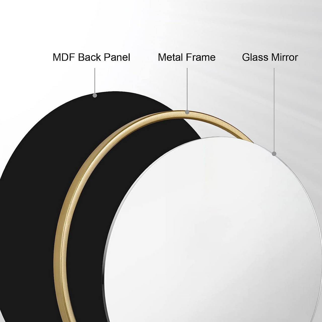 24goodz Round Wall Mirror - Crystal Clear Reflection - Minimalist and Luxurious Design - Glass and MDF - Black - 40 cm - gd
