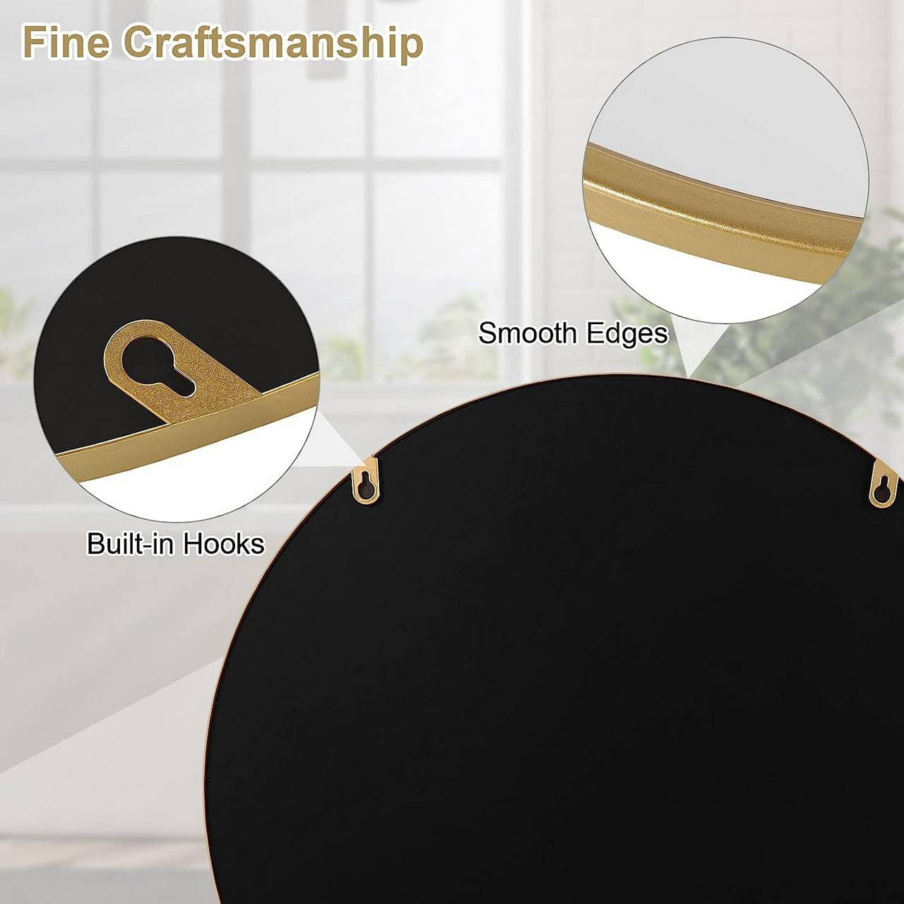 24goodz Round Wall Mirror - Crystal Clear Reflection - Minimalist and Luxurious Design - Glass and MDF - Black - 40 cm - gd