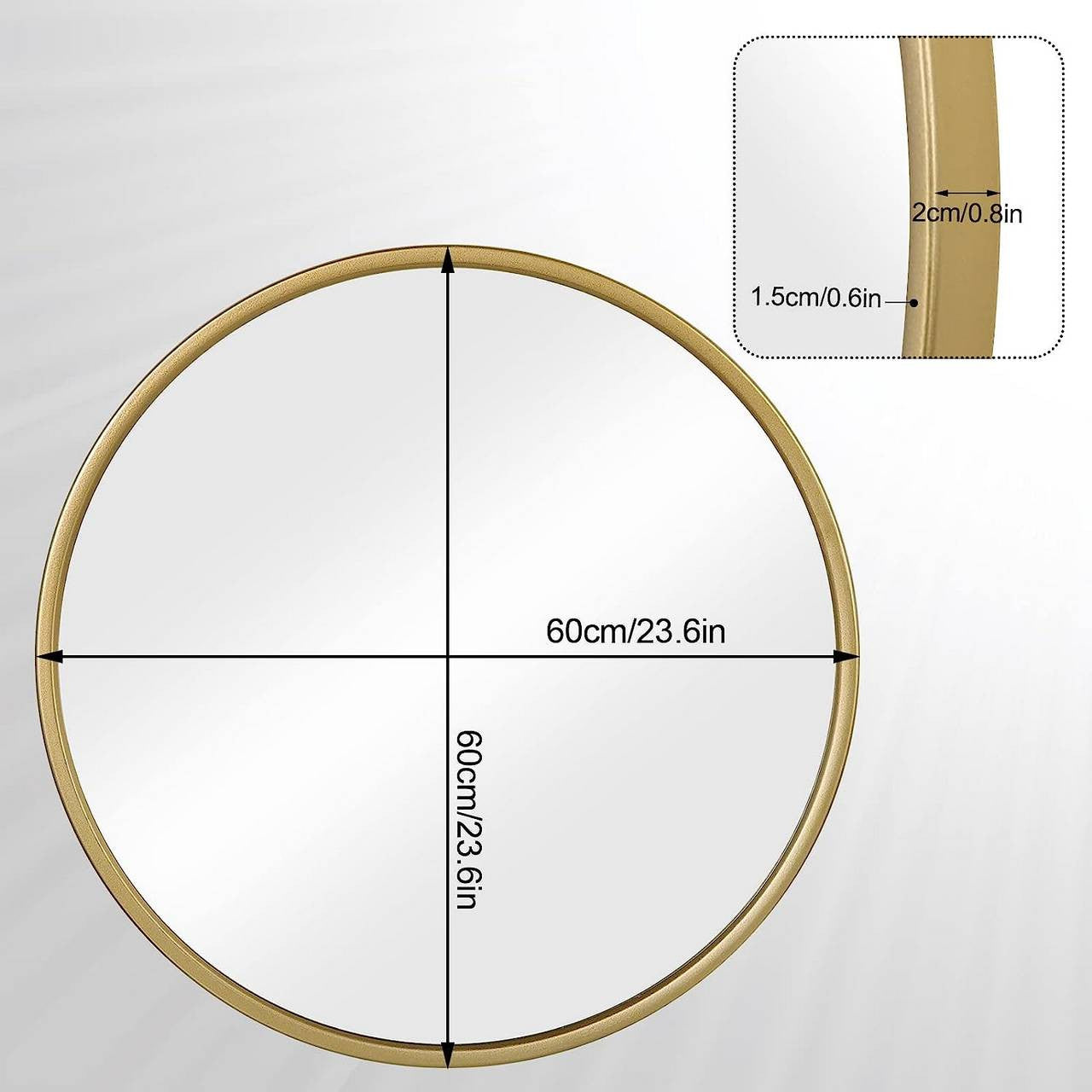 24goodz Round Wall Mirror - Crystal Clear Reflection - Minimalist and Luxurious Design - Glass and MDF - Black - 60 cm - gd