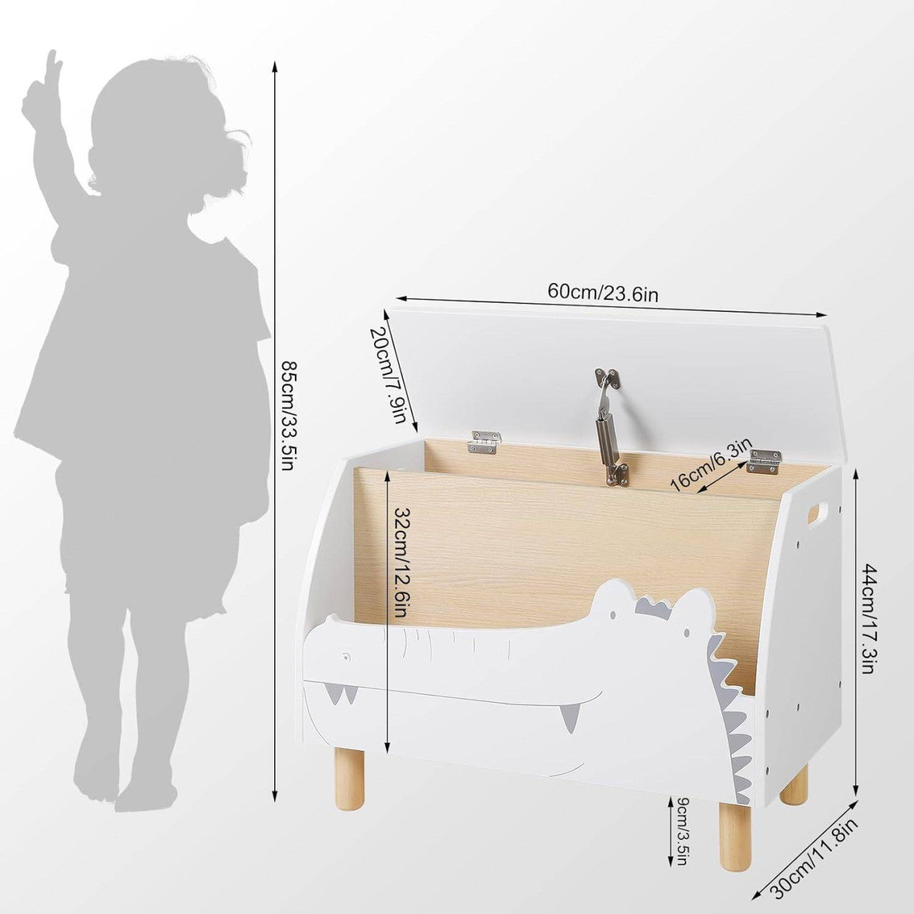 24goodz Toy Chest and Bench with Storage - Safe Design - Multi-Purpose - MDF - For Children - White