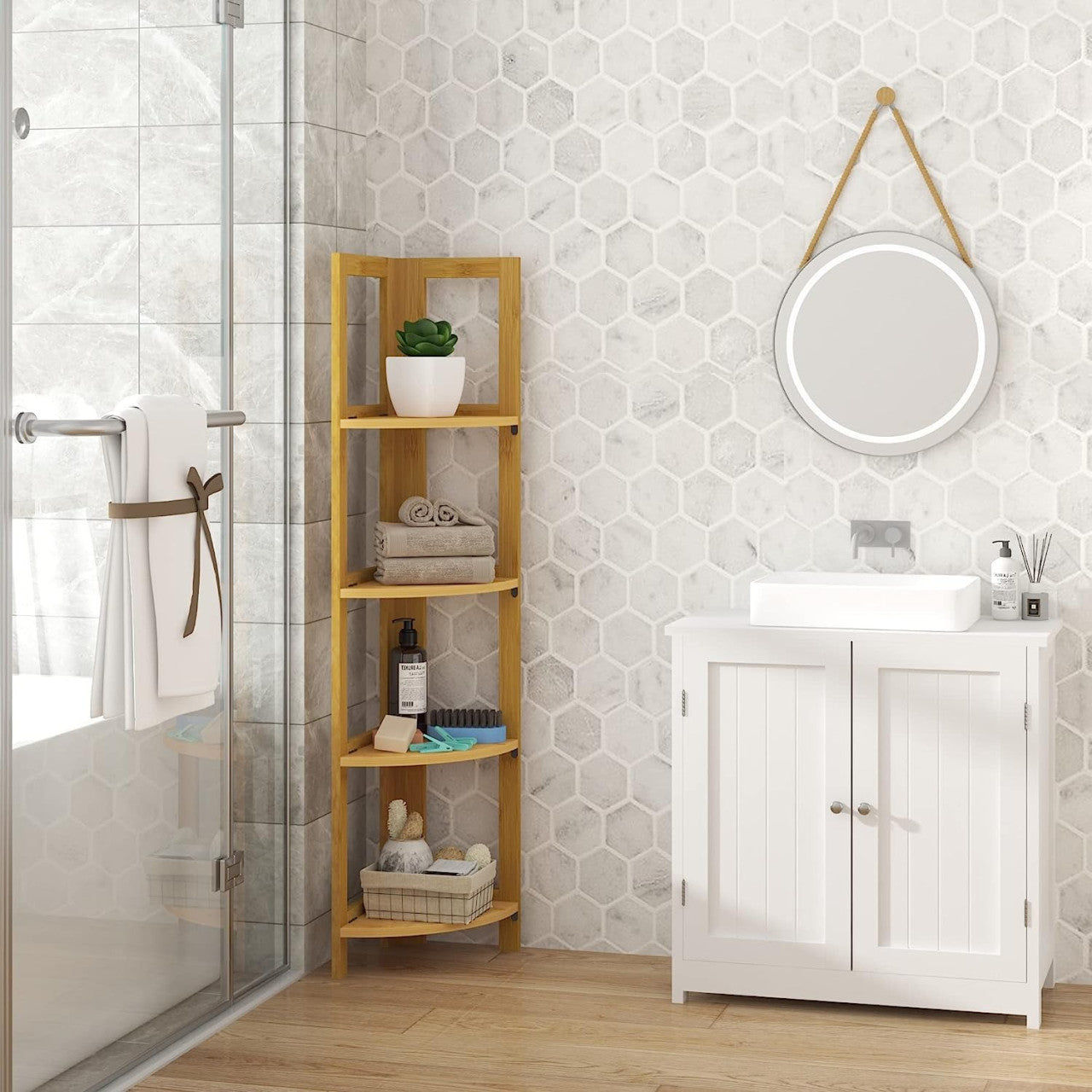 24goodz Bamboo Standing Shelf - Stylish and Functional - 100% Bamboo - For Home and Office - Natural - br