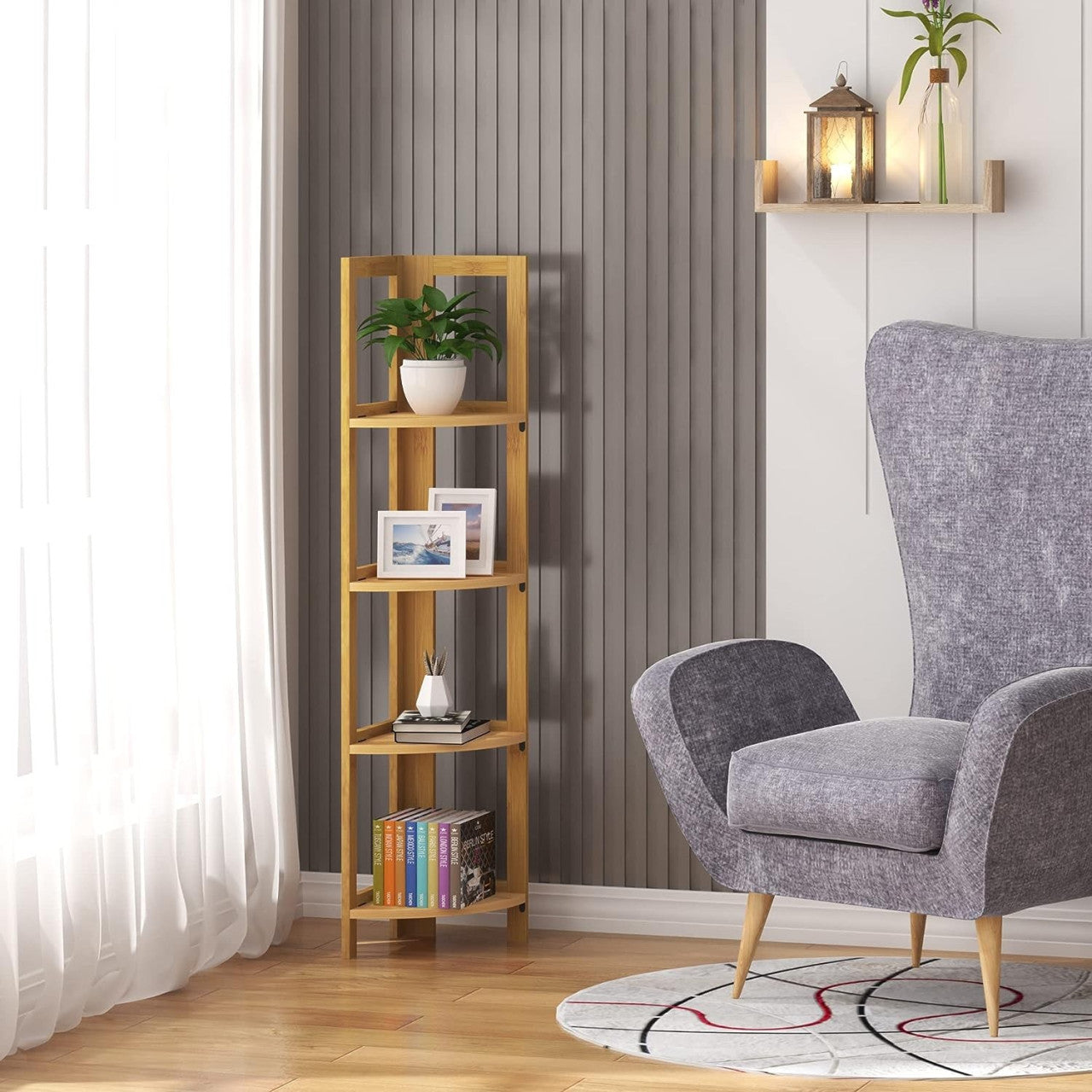 24goodz Bamboo Standing Shelf - Stylish and Functional - 100% Bamboo - For Home and Office - Natural - br