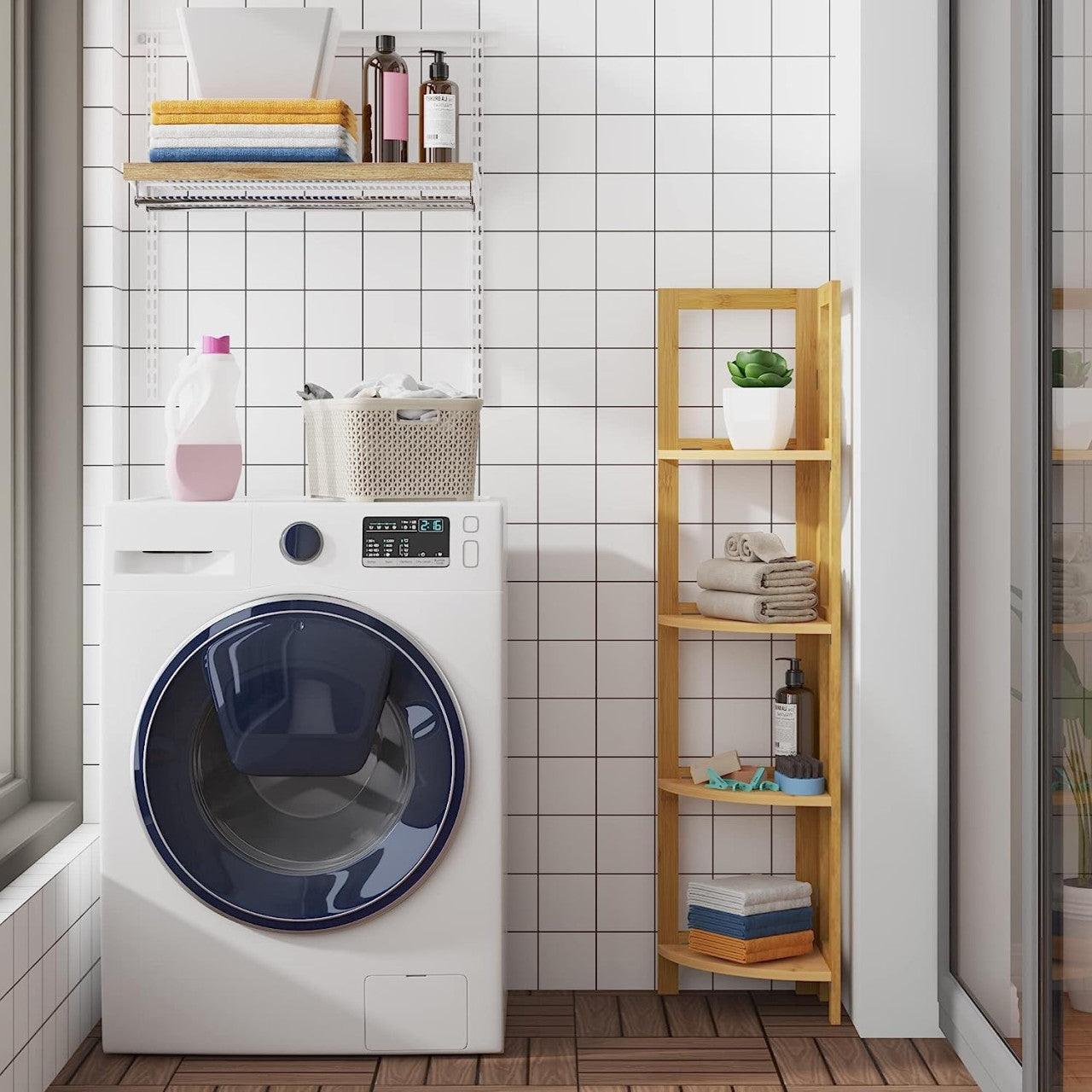 24goodz Bamboo Standing Shelf - Stylish and Functional - 100% Bamboo - For Home and Office - Natural - br