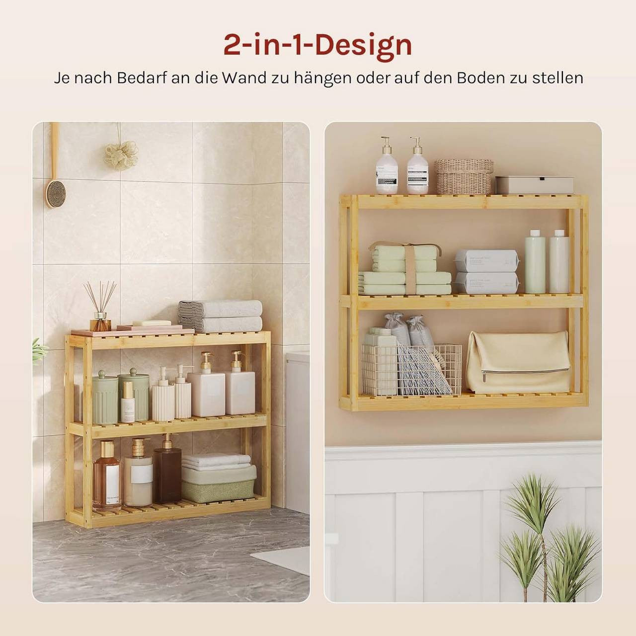 24goodz Bamboo Wall Shelf - Adjustable and Versatile - Moisture Resistant - For Adults - 62x54.2x15 cm
