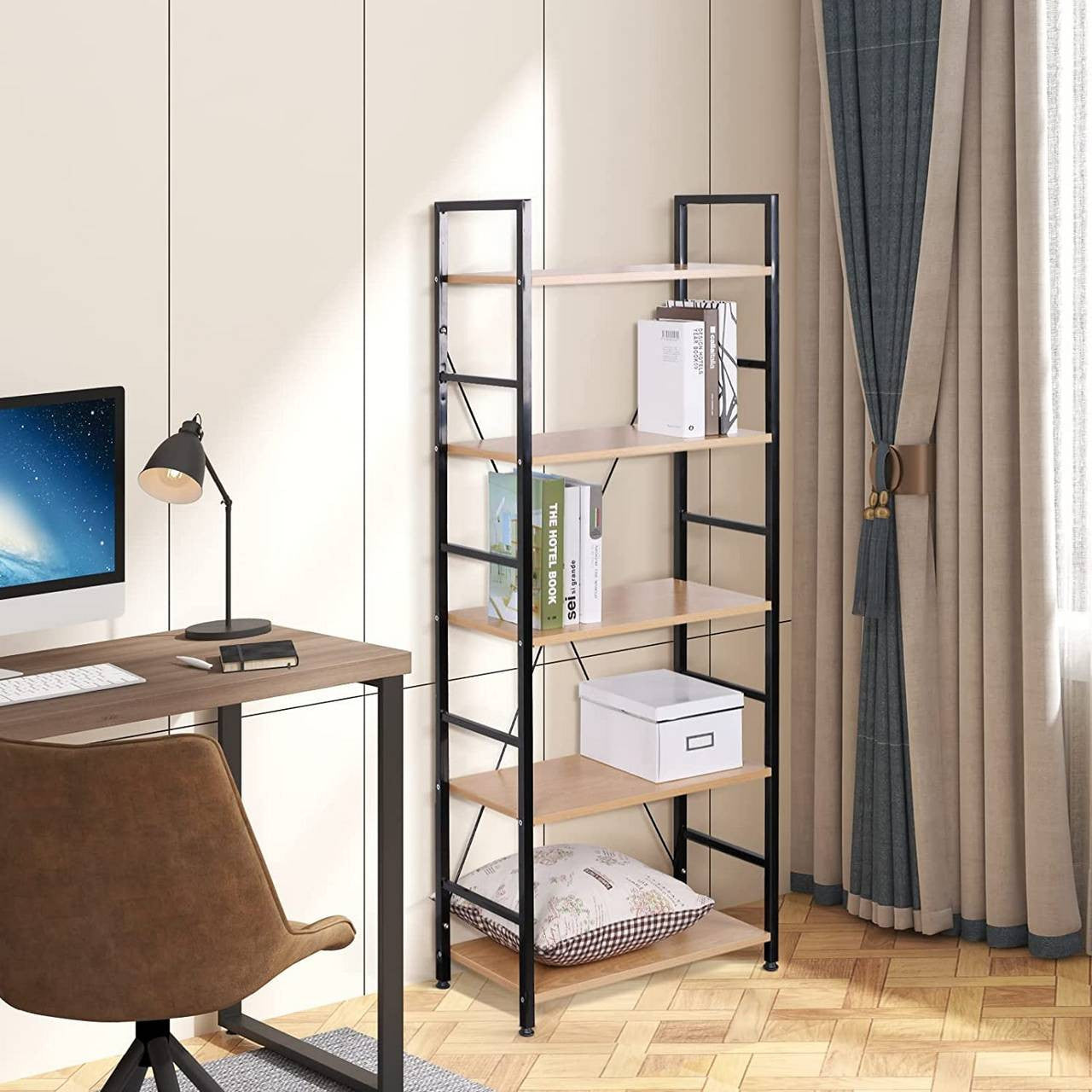 24goodz Standing Shelf - Stylish and Modern Design - Easy to Assemble - MDF and Steel - For Home Organization - Black - hei