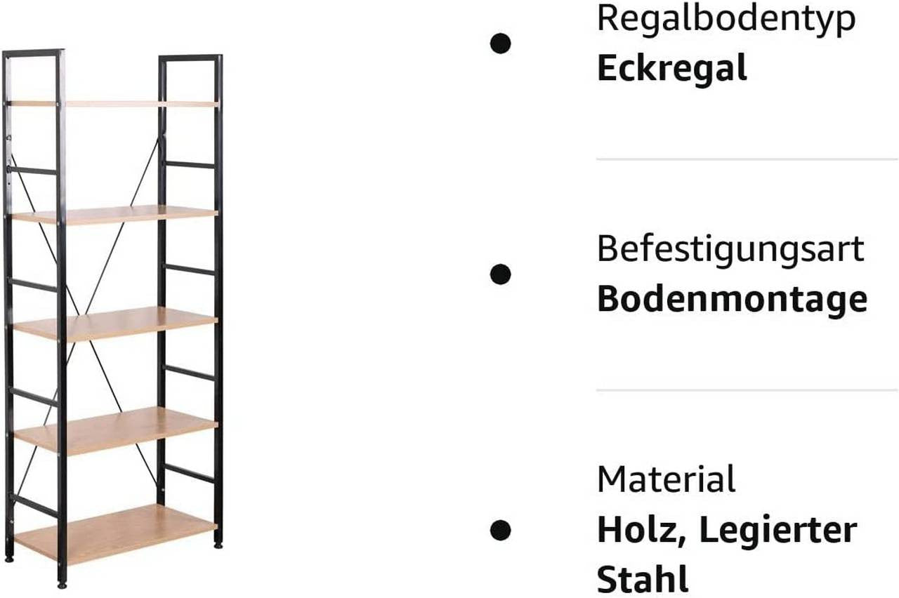 24goodz Standing Shelf - Stylish and Modern Design - Easy to Assemble - MDF and Steel - For Home Organization - Black - hei