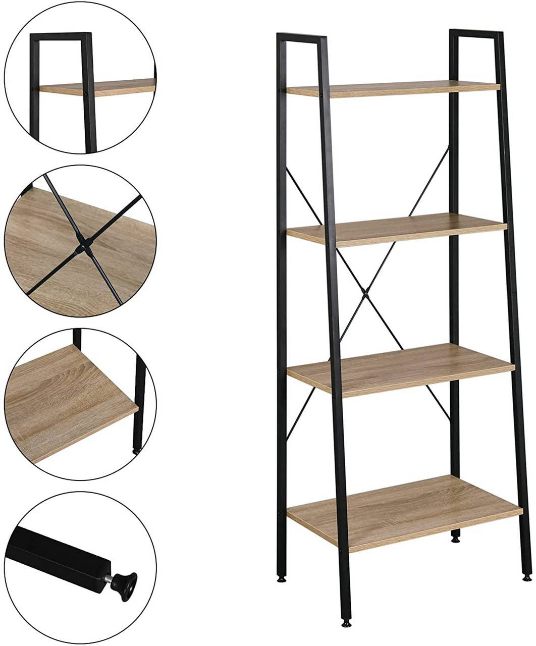 24goodz Standing Shelf - Versatile Storage Solution - Sturdy Iron Frame - Light Oak + Black - 70x81x30 cm - hei