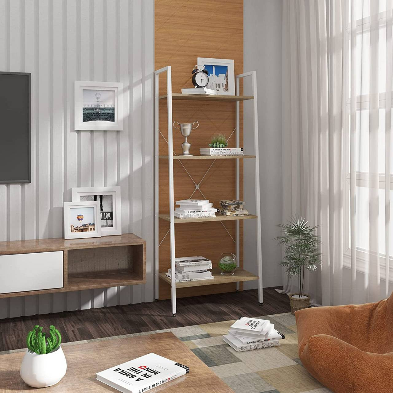 24goodz Standing Shelf - Versatile Storage Solution - Sturdy and Stylish - MDF and Steel - White and Light Oak - whe