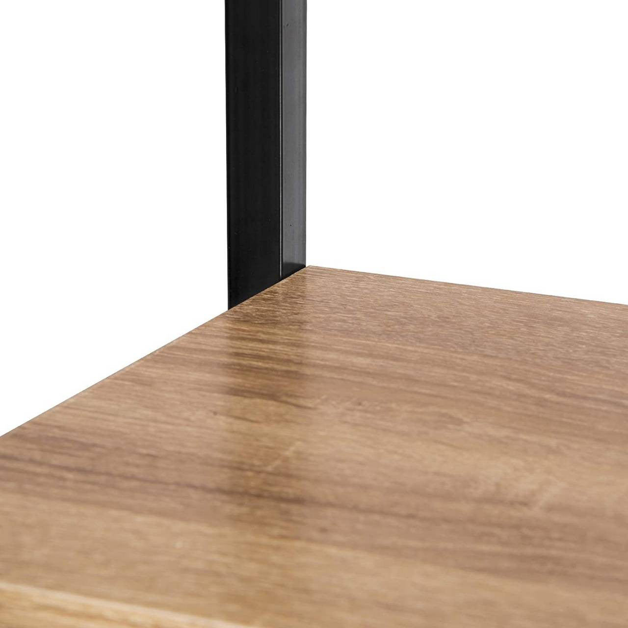 24goodz Standing Shelf - Spacious 6-Tier Design - Durable MDF and Metal - For Home Organization - Black Frame with Oak Shelves - hei