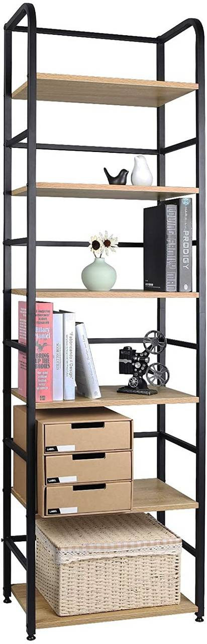 24goodz Standing Shelf with 6 Shelves - Stylish Industrial Design - Sturdy Chipboard and Metal - For Home and Office - Light Oak - hei