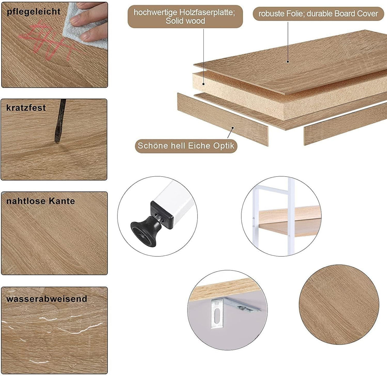 24goodz 5-Tier Storage Shelf - Heavy Duty and Durable - Wood and Steel - For Home Organization - White + Light Oak - 60 x 27.5 x 160 cm - hei