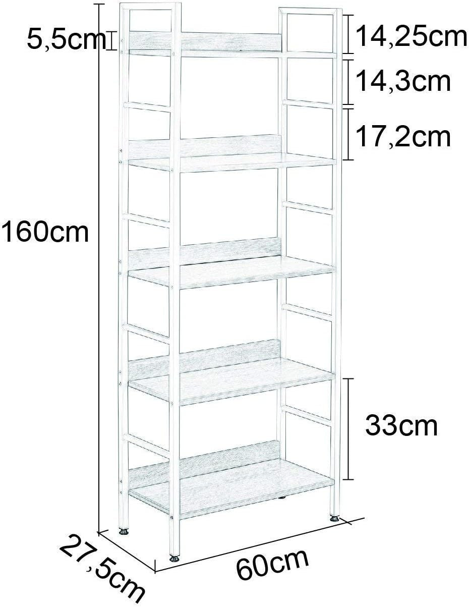 24goodz 5-Tier Storage Shelf - Heavy Duty and Durable - Wood and Steel - For Home Organization - White + Light Oak - 60 x 27.5 x 160 cm - hei