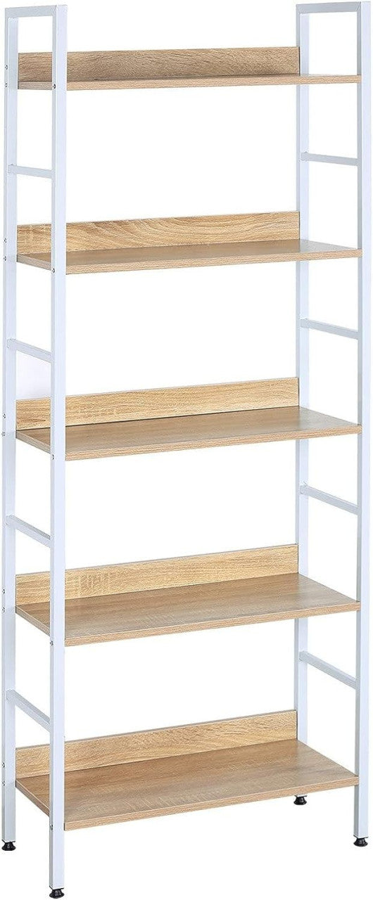 24goodz 5-Tier Storage Shelf - Heavy Duty and Durable - Wood and Steel - For Home Organization - White + Light Oak - 60 x 27.5 x 160 cm - hei