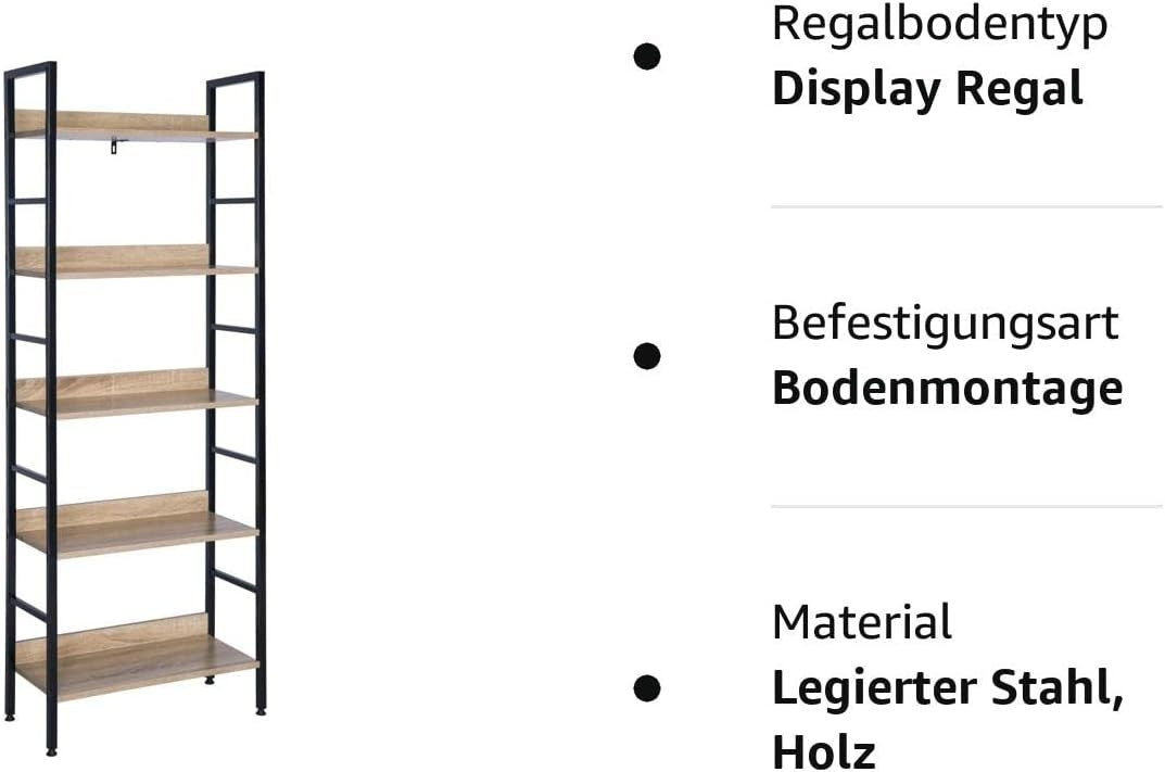 24goodz 5-Tier Storage Shelf - Heavy Duty Design - Multi-Functional - Wood and Steel - For Home Organization - White + Light Oak