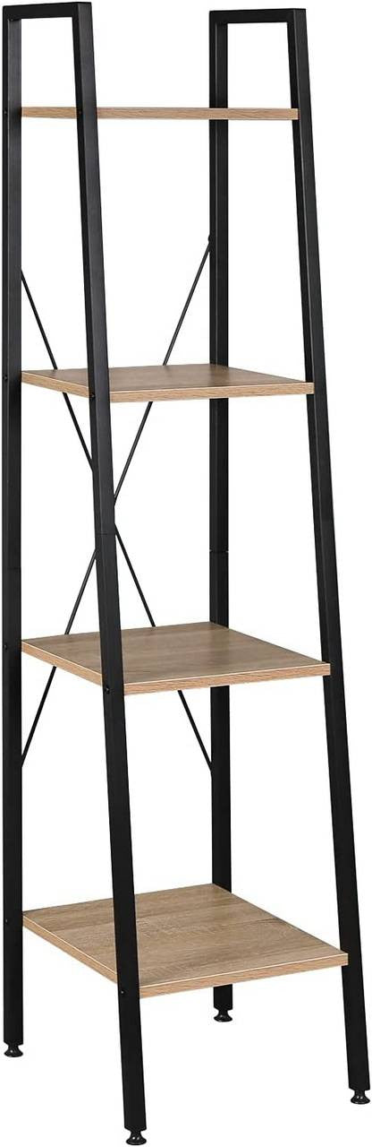 24goodz Standing Shelf in Metal & Wood - Sturdy and Stylish Design - Metal + Wood - For Every Room - Black + Light Oak - hei