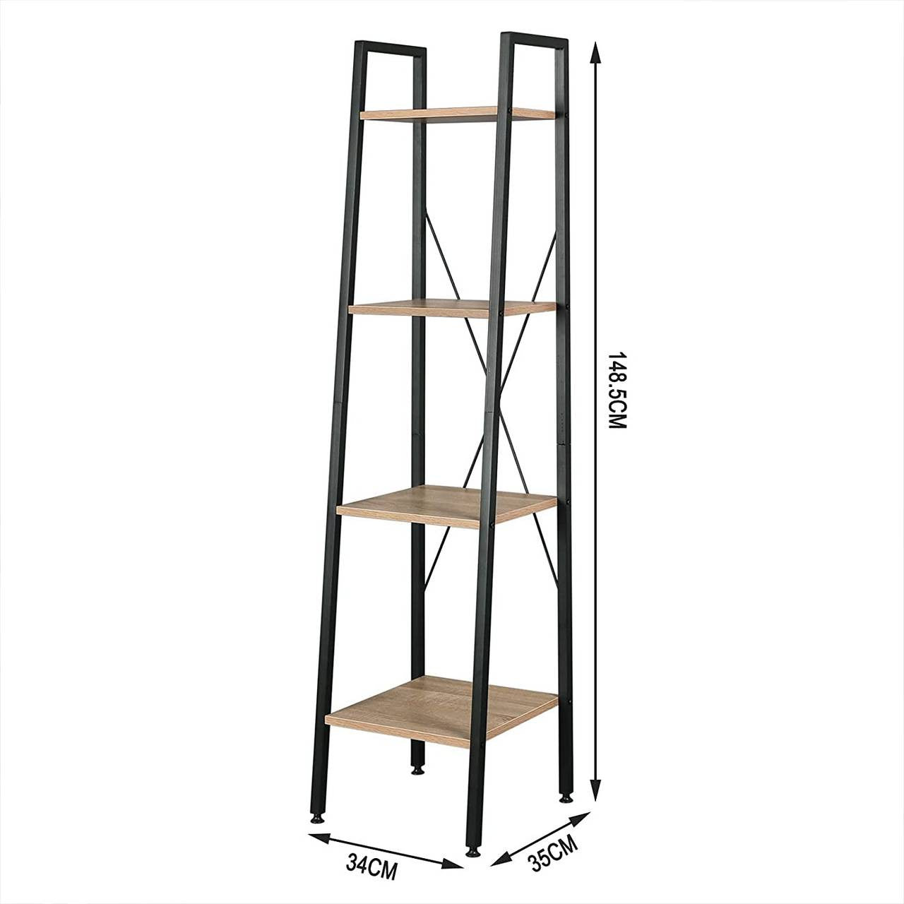 24goodz Standing Shelf in Metal & Wood - Sturdy and Stylish Design - Metal + Wood - For Every Room - Black + Light Oak - hei