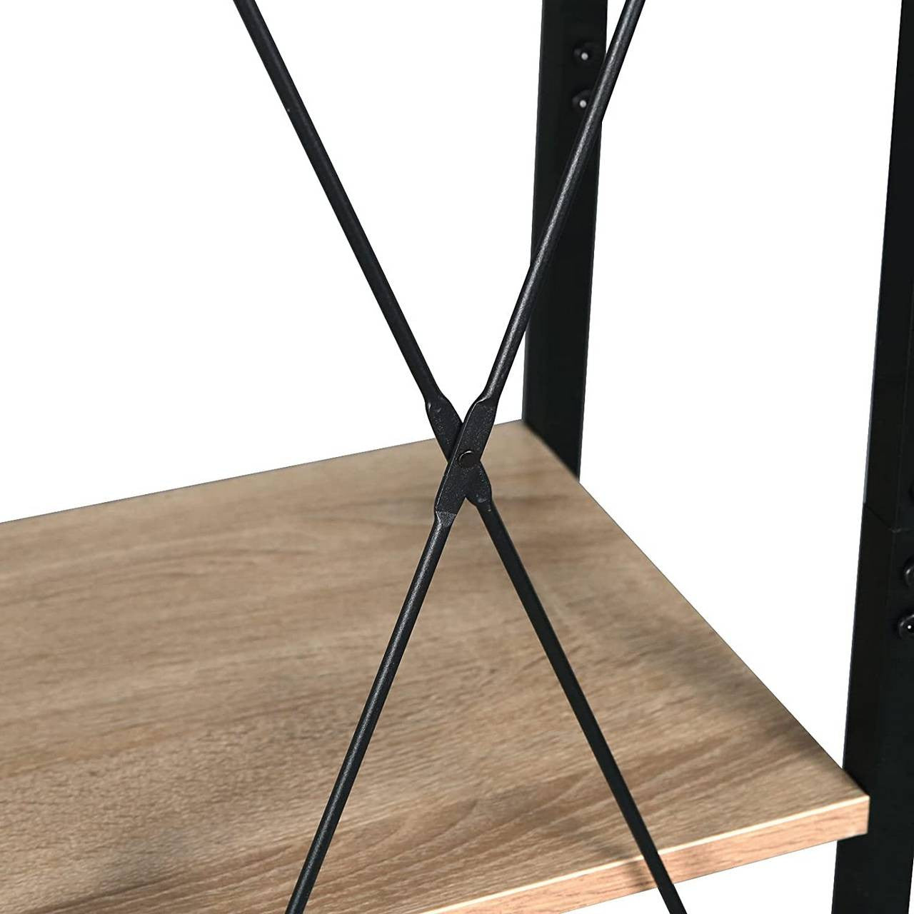 24goodz Standing Shelf in Metal & Wood - Sturdy and Stylish Design - Metal + Wood - For Every Room - Black + Light Oak - hei