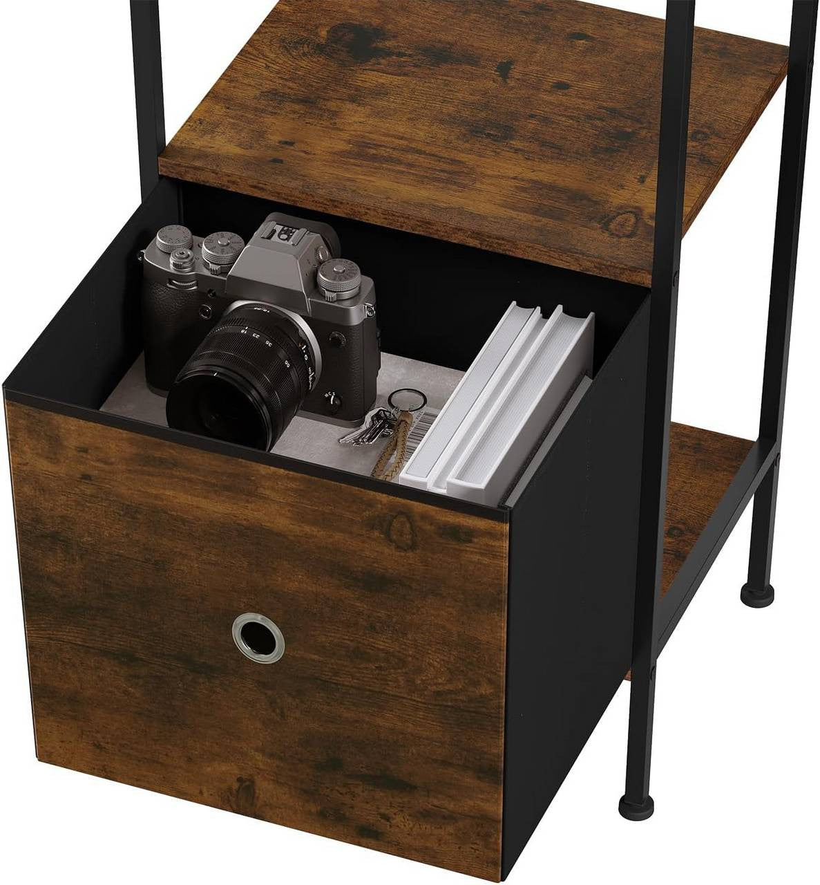 24goodz Standing Shelf with 5 Shelves and 1 Drawer - Ample Storage Space - Durable Melamine and Metal - For Home and Office - Rustic Brown