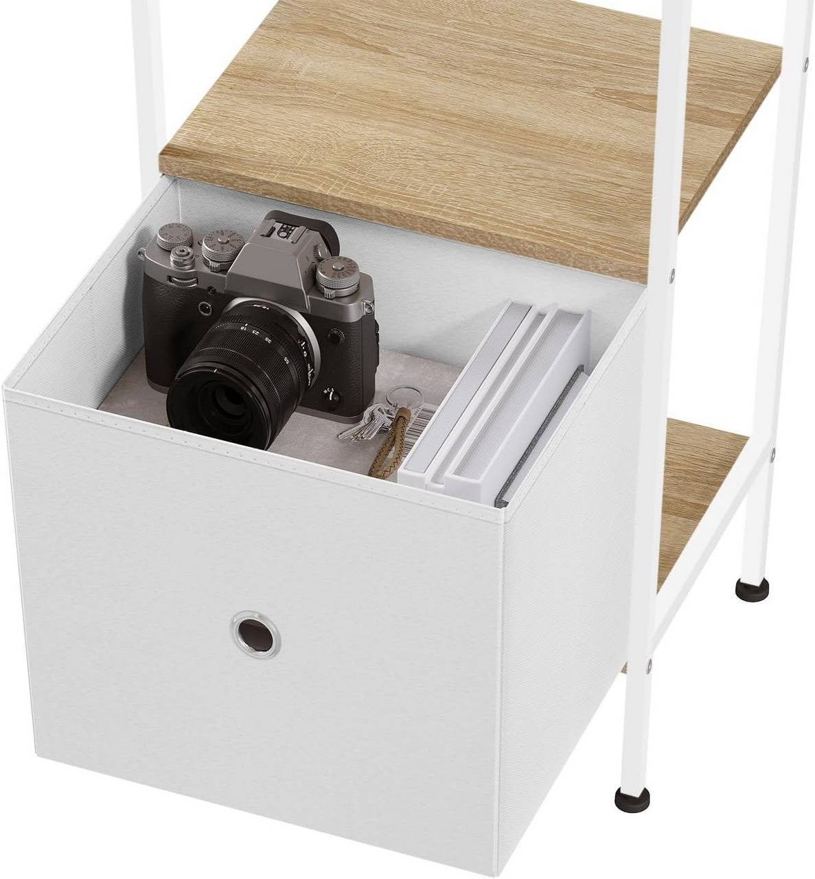 24goodz Standing Shelf with 5 Shelves and 1 Drawer - Ample Storage Space - Sturdy Metal Frame - Light Oak + White - 40x187x30 cm