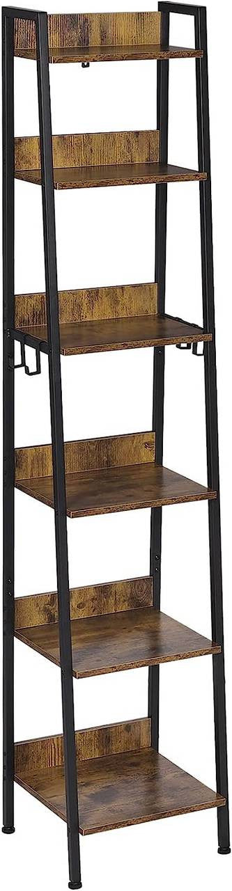 24goodz Standing Shelf with 6 Levels - Stylish and Practical - MDF + Metal - Black + Dark Oak - 41 x 187 x 36 cm - hov