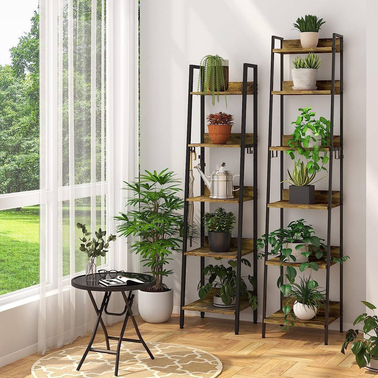 24goodz Standing Shelf with 6 Levels - Stylish and Practical - MDF + Metal - Black + Dark Oak - 41 x 187 x 36 cm - hov